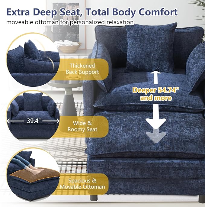 cinkehome Oversized Accent Chair with Ottoman Comfy Upholstered Armchair with Deep Seat Overstuffed Lounge Chair for Living Room Reading Nook