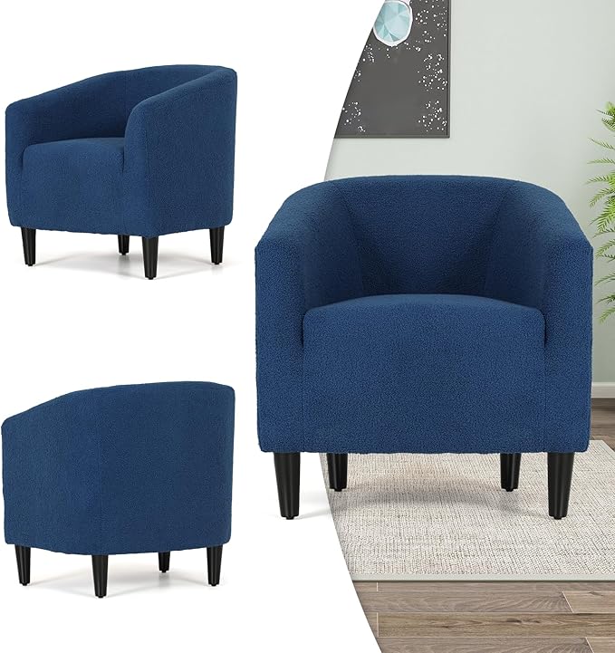 MoNiBloom Accent Barrel Chair Boucle Fabric Accent Chair Modern Sherpa Elegant Armchair with Cozy Soft Padded 300lbs Capacity Compact Sofa Chair for Living Room Bedroom Office Navy Blue