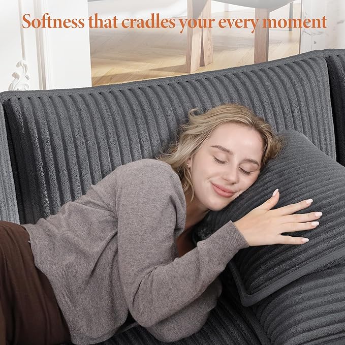 Vesgantti 109 U Shaped Cloud Sectional Sofa Comfy Corduroy Upholstered Sectional Modular Sofas for Living Room Modern Modular Couch with 2 Ottoman Deep Seat Charcoal Grey