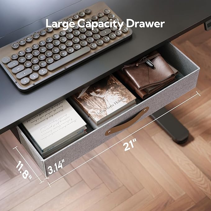 Seang Standing Desk with Drawer 48 x 24 Height Adjustable Stand Up Desk 3 Memory Height Settings with Cable Grommets &amp Storage Hooks Ideal for Home &amp Office Black