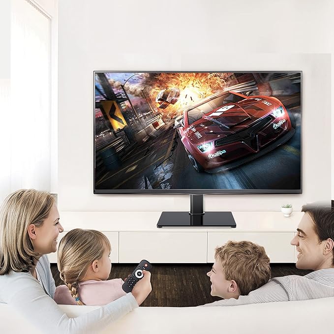 Universal TV Stand Base Table Top TV Stand for 17-43 Inch LCD/LED TVs Height Adjustable Monitor Mount Stand with Tempered Glass Base Holds up to 88lbs VESA 200x200mm TS103