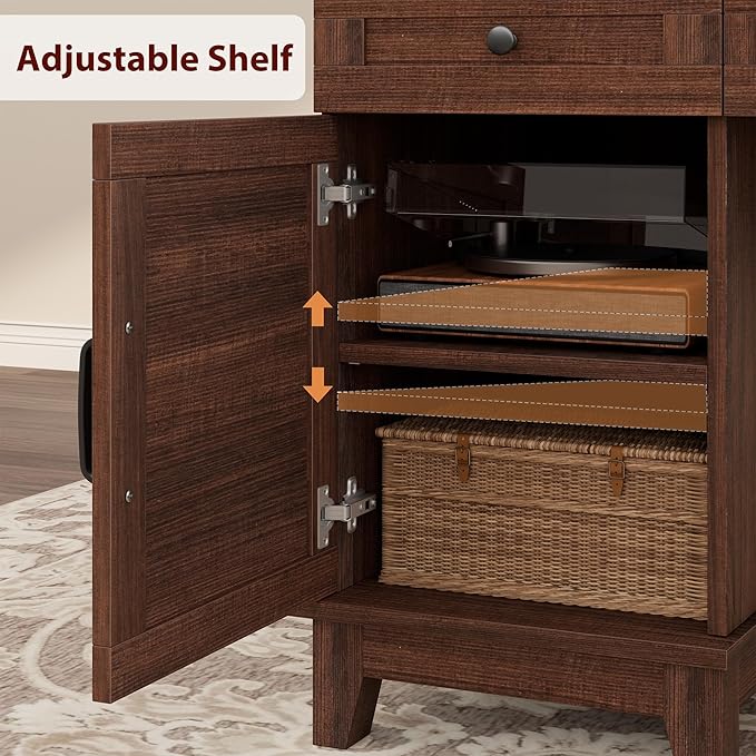 60 Executive Desk with Power Outlet Home Office Desk with Drawers Wooden Work Desk with File Cabinet Computer Desk for Work Study Writing Brown