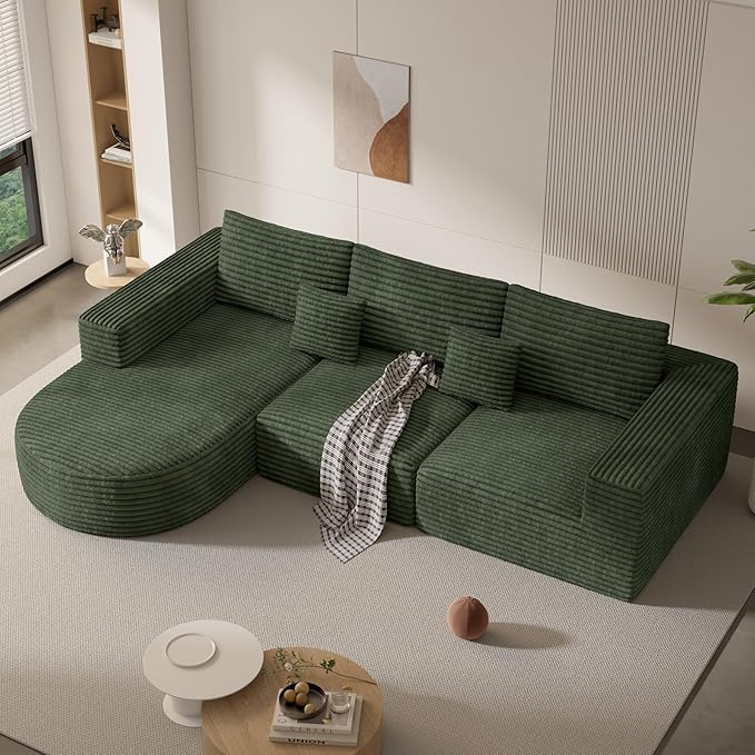 110 Modular Sectional Sofa Couches Cloud Couches for Living Room Boneless Sofa with Deep SeatL-Shape Couch with ChaiseNo Assembly RequiredGreen1 PCS