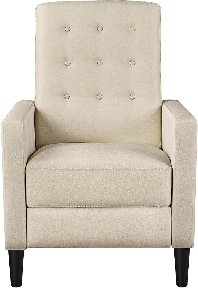 Topeakmart Mid-Century Modern Fabric Recliner Modern Tufted Reclining Single Sofa for Living Room Padded Cushion Home Theater Seat Beige