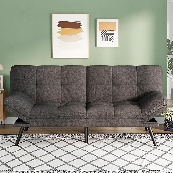 Opoiar Convertible Futon Sofa Bed71 Memory Foam Futon CouchDetachable CushionAdjustable Backrest &amp ArmrestLinen Modern Loveseat Sleeper Recliner for Living RoomOfficeApartmentClassic Grey
