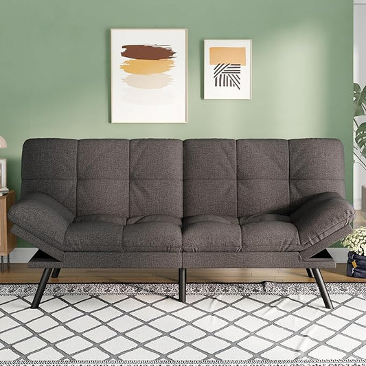 Opoiar Convertible Futon Sofa Bed71 Memory Foam Futon CouchDetachable CushionAdjustable Backrest &amp ArmrestLinen Modern Loveseat Sleeper Recliner for Living RoomOfficeApartmentClassic Grey