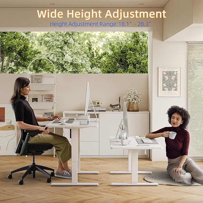 YIHAYO Low Height Adjustable Desk Lifts 18.1-28.3 Inches Electric Standing Desk for Short People 48 x 24 Inches Computer Table with Splice Board for Home Office White