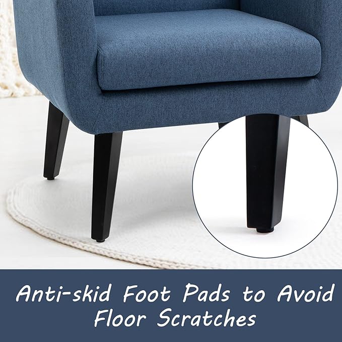 AVAWING Set of 2 Morden Accent Chair Mid-Century Modern Upholstered Sofa Chair with Rubber Wood Legs Comfy Linen Fabric Armchair for Living Room Bedroom Office (Blue)