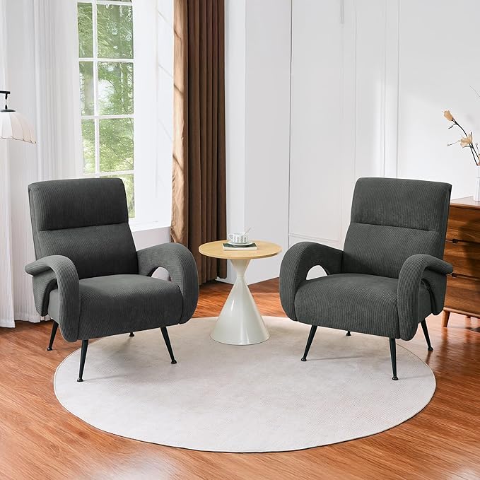 Modern Accent Chair Reading Chair with Corduroy Fabric Upholstered and Hight Backrest Single Sofa Chairs for Living Room Apartment Bedroom and Small Spaces. (Grey)