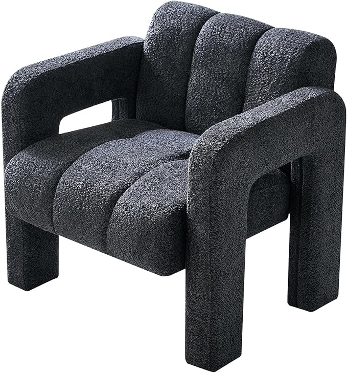Accent Chair Living Room Chairs Modern Comfy Reading Nook Chair for Bedroom Upholstered Boucle Fabric Side Chair Armchair for Living Room Office (Dark Grey)