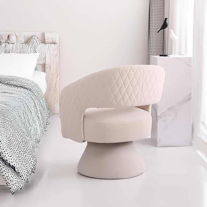 Velvet Swivel Accent Chair Armchair 21.7” Wide Seat Modern Round Barrel Chair in Fabric for Bedroom Reading Waiting Living Room Beige