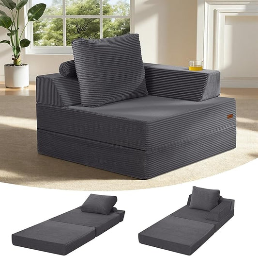 COMAX Folding Sofa Bed Foldable Couch for Bedroom Corduroy Convertible Floor Sleeper Futon Chair Foam 3 in 1 Fold Out Chair Portable Comfy Lounge Couch Single Sofa Bed for Small Space Guest Room