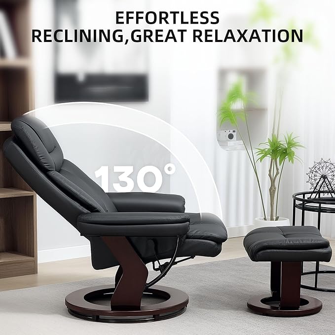 HOMCOM Recliner Chair with Ottoman PU Leather Swivel Recliner with Comfy Footrest Upholstered Adjustable Living Room Chair and Ottoman Set Black