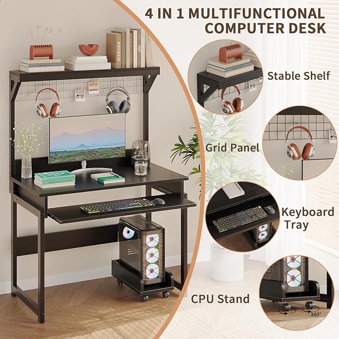 ALISENED 31.5 Small Computer Desk with Hutch Office Desk Study Table Writing Desk Workstation PC Table for Home Office Space Saving Design