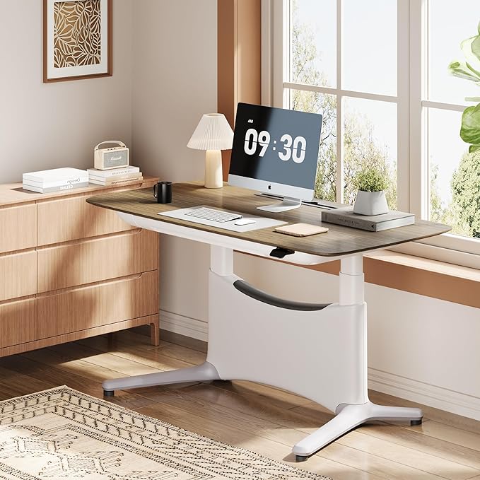 COLAMY LumiDesk All-in-1 Electric Standing Desk Height Adjustable Desk (Veneer Desktop Walnut + White)