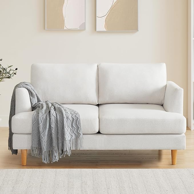 Loveseat Sofa 56 Small Couches for Small Spaces Mid Century Love Seat Couches for Living Room Upholstered 2-Seater Couch for Bedroom Apartment Beige