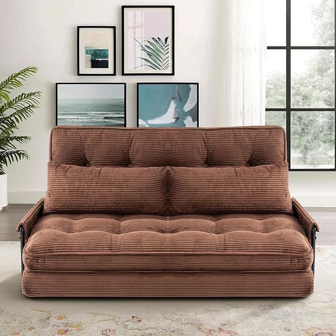 5-Position Adjustable Floor Sofa CouchMulti-Functional Bean Bag BedFoldable Lazy Sofa Sleeper Bed with ArmrestIdeal for Reading and Playing (Brown)
