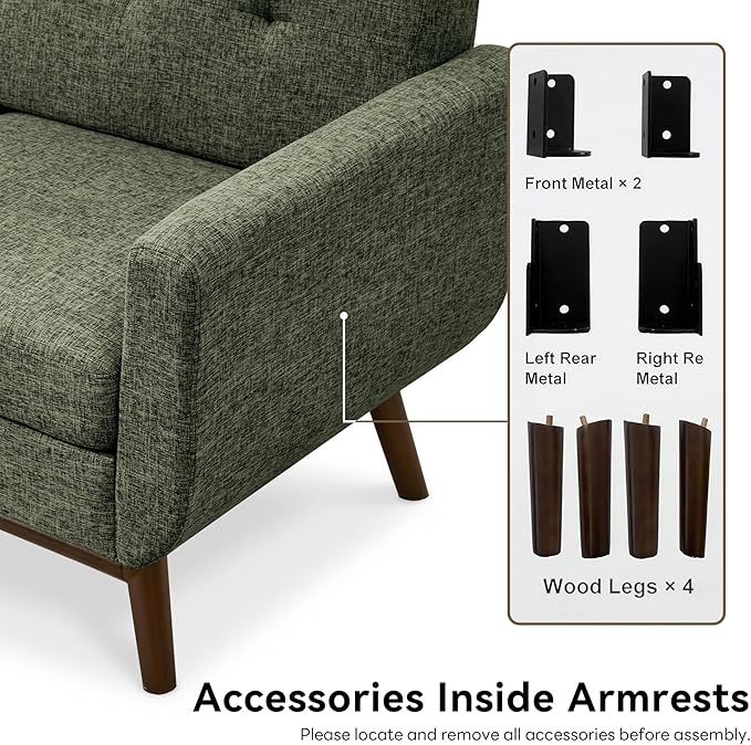 Kingfun 65.2 W Loveseat Sofa Mid Century Modern Decor Love Seat Couches for Living Room Button Tufted Upholstered Furniture Solid &amp Easy to Install Small Couch for Bedroom Office Apartment Gr