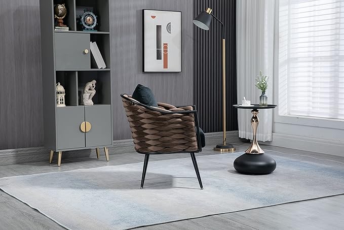 Velvet Accent Chair Modern Upholstered Armchair Tufted Chair with Metal Frame Single Leisure Chairs for Living Room Bedroom Office Balcony