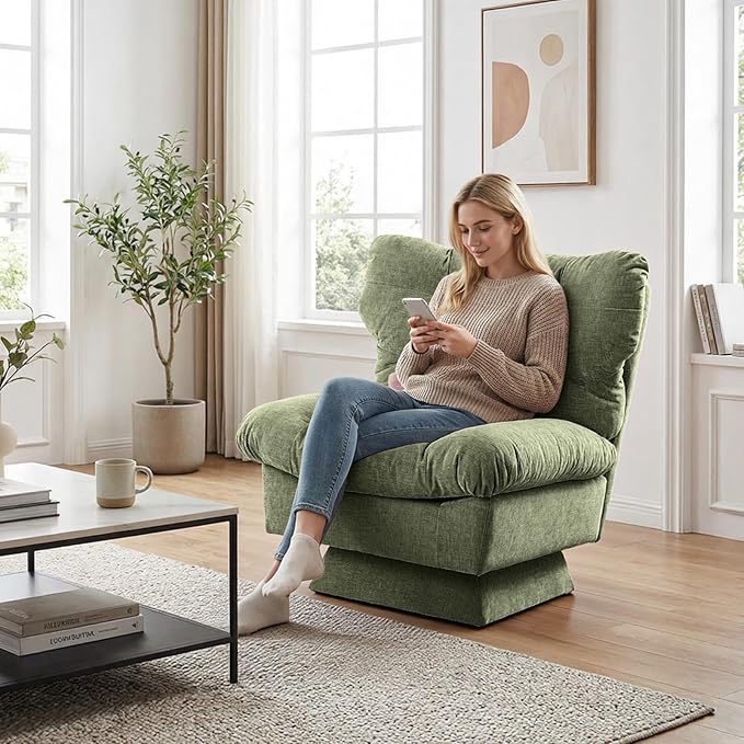 TrailBlaze Oversized Chenille Swivel Accent Chair – 360° Modern Lounge Chair Extra-Wide 20.8 Seat Thick Cushion Cozy Upholstered Living Room Bedroom Office 300lb Capacity