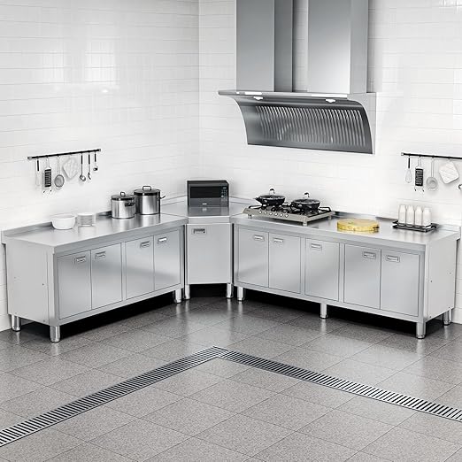 WWK 59 x 21 Stainless Steel Prep Table with Cabinet Commercial Kitchen Table for Prep &amp Work Heavy Duty Work Table with 4 Doors for Kitchen Restaurant Hotel Garage and Cafe