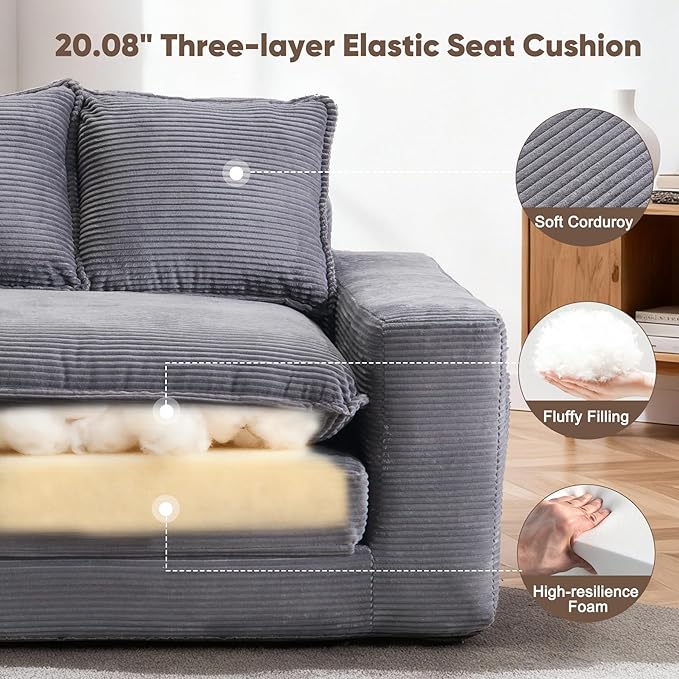 58 Pull Out Sofa Bed Convertible 2 in 1 Folding Loveseat Sofa Couch Corduroy Boneless Floor Sleeper Mattress Futon Deep Seat Wide Arm for Apartment Bedroom Living Room No Assembly 58-Grey