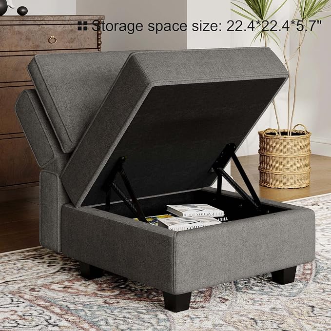 Belffin Fabric Modular Sectional Sofa Storage Ottoman Module Couch Side Sectional Free Configuration Ottoman Grey