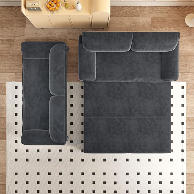 3 in 1 Convertible Queen Sleeper Sofa Bed Comfy Pull Out Futon Couch Bed 66 Modern Velvet Recliner Loveseat Sofa Multi-Functional Grey Cloud Couch for Living RoomApartmentOffice (Grey 66)