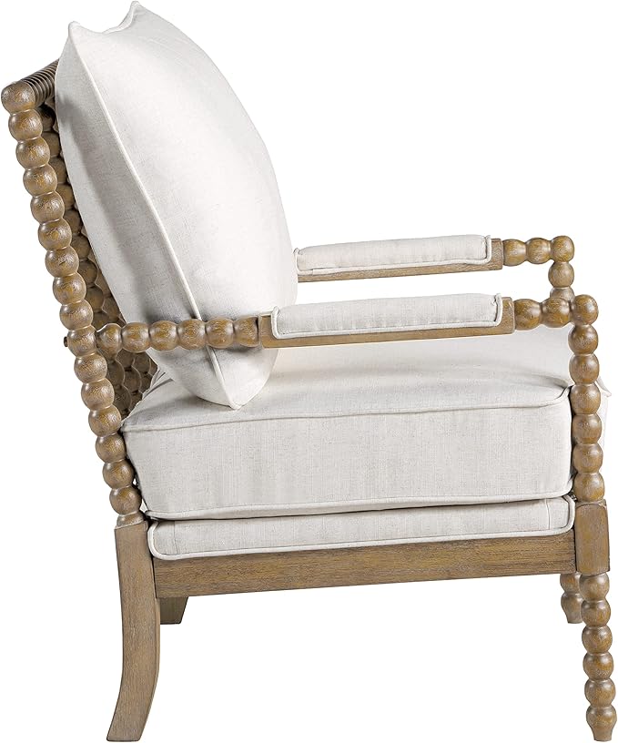 OSP Home Furnishings Fletcher Spindle Accent Chair with Rustic Brown Finish Linen Upholstery