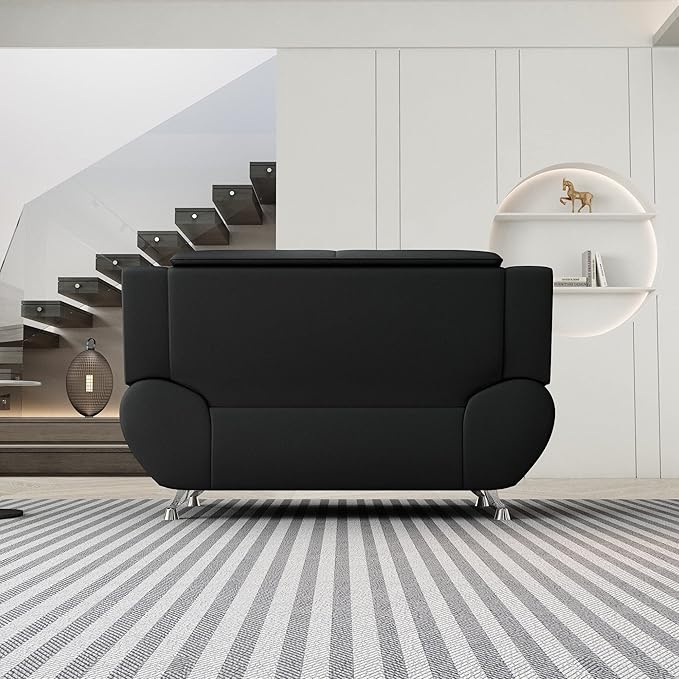 Michael Modern Faux Leather Upholstered Stainless Steel Legs Living Room Loveseat Midnight Black
