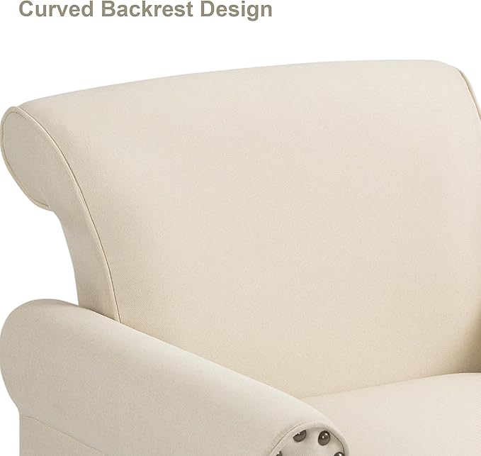 Accent Chair Upholstered Armchair with High Resilience Sponge &amp Wood Legs Mid-Century Modern Comfy Single Sofa Reading Chairs for Living Room Bedroom (Beige Set of 2)