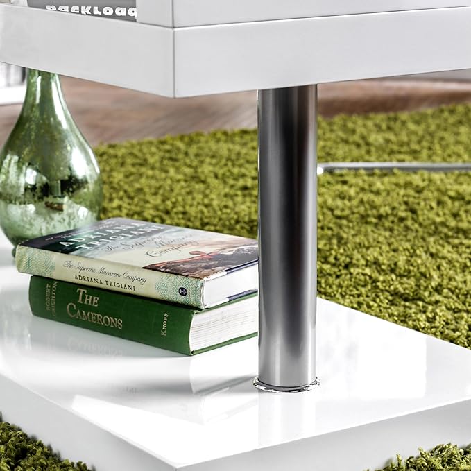 Furniture of America Lilliana Modern Swivel Glass Top S-Shaped Writing Desk for Home Office Studying Room White