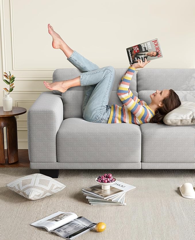 Amada 65 Loveseat Sofa 2 Seater Couch Sofa for Living Room Modern Sofa with Wide Armrests &amp Deep Seats Comfy Couch with Removable Washable Covers &amp Linen Fabric Easy Assembly (Grey 2 Sea