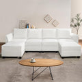 Naomi Home Modular Convertible U-Shaped Sectional Sofa with Reversible Chaise Oversized Couch Elizabeth Sectional Sofa with Ottoman - Air Leather Upholstery White