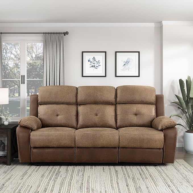 Lexicon Marianna Polished Microfiber Double Reclining Sofa Brown