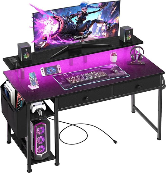 DLisiting Black Gaming Desk with Shelves and Drawers - 39 Inch Small Gaming Desk with Storage Shelves for Boys Teens Bedroom Black Computer Desks with Drawers Monitor Stand Power Outlet
