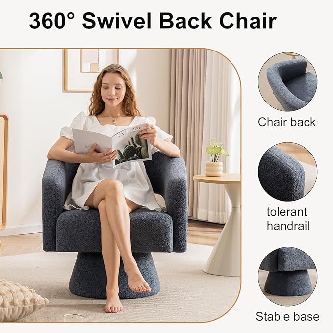ClinQ Swivel Barrel Accent Chair Oversized Teddy Upholstered Round Swivel Chairs Set of 2 Modern Luxury 360° Living Room Vanity Chair for Bedroom Office&ampLiving Room Blue
