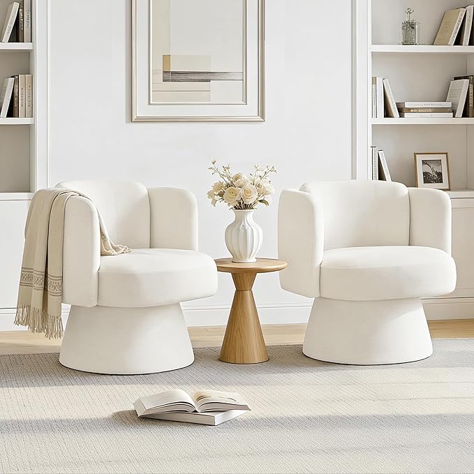 Swivel Barrel Chair360° Accent Chairs with Round BackrestUpholstered Lounge Chair for VanityLiving RoomBedroomReading NookLinen