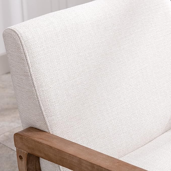 Wahson Comfy Living Room Chairs Linen Upholstered Accent Chairs Farmhouse Armchairs with Natural Wood Frame Oversized Decorative Chair for Bedroom Beige