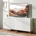 Fluted TV Stand for 60 Inch TV Modern TV Stand White Entertainment Center w/ 2 Storage Cabinets Adjustable Shelves &amp Gold Handles Wood Media Cabinet for Living Room White