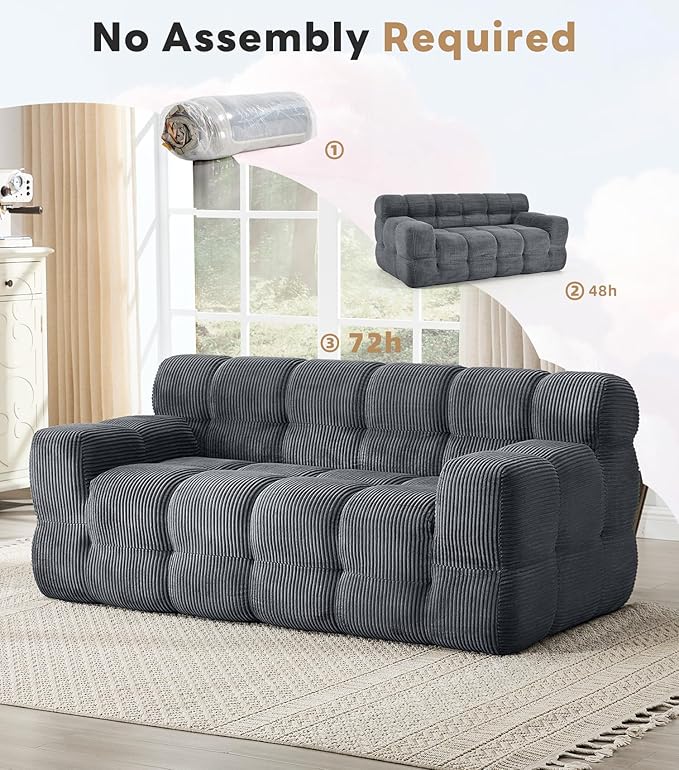 Tbfit Boneless Loveseat SofaComfy Tufted Cloud Couch Modern Living Room Floor Sofa Chair Corduroy Grey