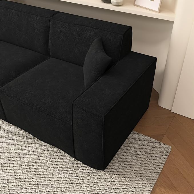Cloud Modular Sectional Sofa Boneless Couch Sectional Couches with Deep Seat 2 Seater L Shape Couch for Living Room Chenille Memory Foam Sofas No Assembly RequiredBlack