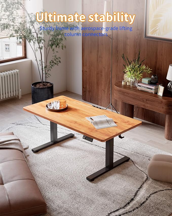 YIHAYO One-Piece Low Height Adjustable Desk Lifts 18.1-28.3 Inches Electric Standing Desk for Short People 48 x 24 Inches Computer Table with Splice Board for Home Office Rustic Brown