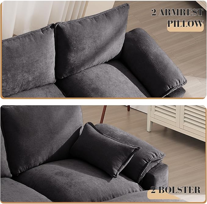 100 Modular Sectional Sofa L Shaped with Storage Chenille Cloud Couch for Small Spaces Living Room Apartment Comfy Deep Seat with Reversible Ottoman (4 Seats Grey)