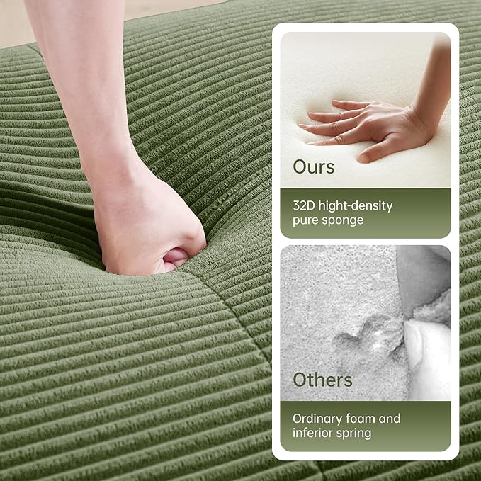 80 Modern Modular Boneless Sectional Couches for Living Room 2 Seater Deep Seat Compressed Sofa Set No Assembly Required Corduroy Fabric Cloud Comfy Loveseat Sofas para Sala Green