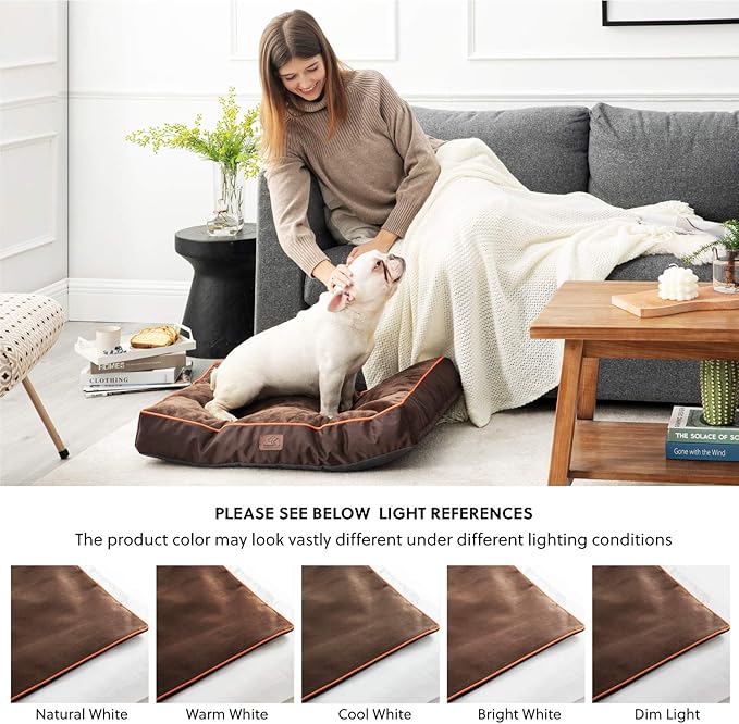 Bedsure Washable Dog Beds Large Sized Dog - 3 Inch Thicken Up to 80lbs Pet Mat Pillows with Removable Washable Cover Brown