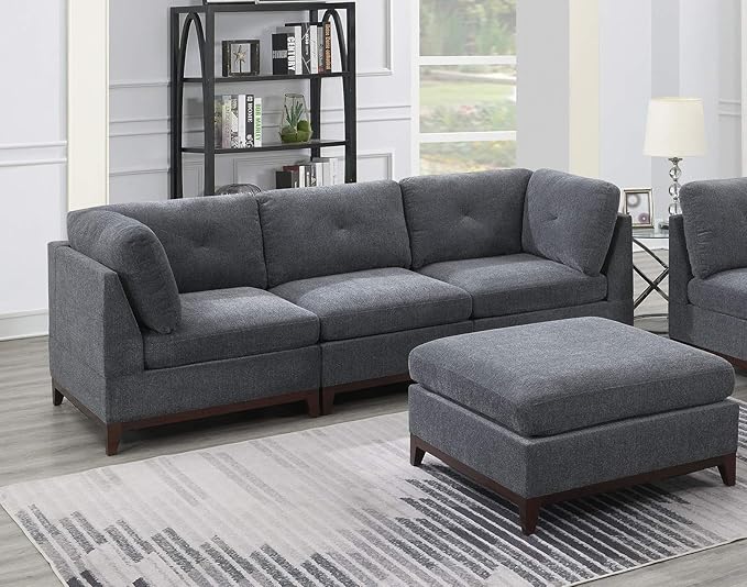 Modular Living Room Furniture Armless Chair in Ash Chenille Fabric Cushion Armless Chair (1 Piece)