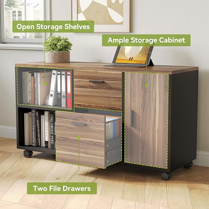 LITTLE TREE 70.8 Executive Desk with Lateral File Cabinet Modern Thickened Wooden Workstation L-Shaped Computer Desk Large Home Office Writing Desk for Home Office