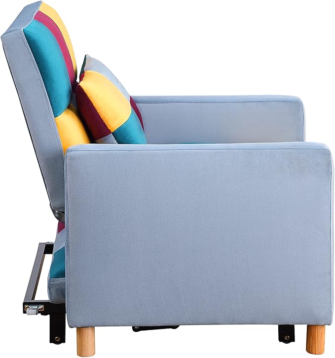 3-in-1 Convertible Chair Sleeper Sofa Bed with Adjustable Backrest Sleeper Chair Pull Out Bed for Small Space (Rainbow)