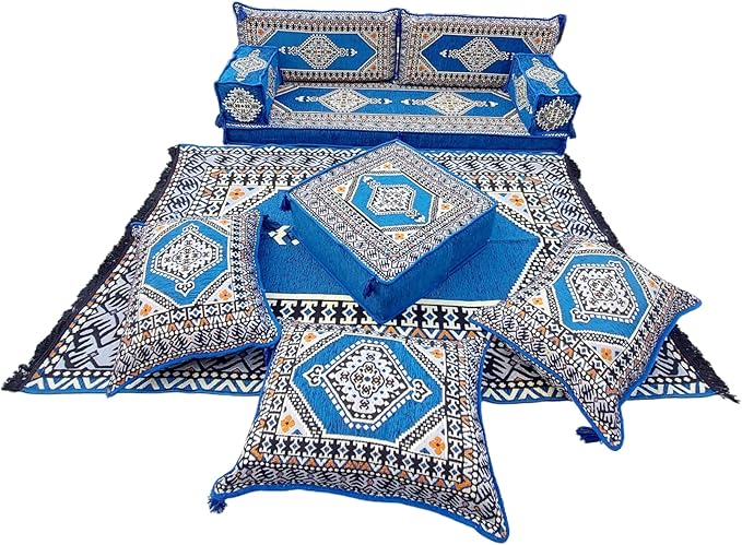 arabicsofa U Shaped Arabic Sofa Set – Royal Blue Modular Floor Seating for Guest Room